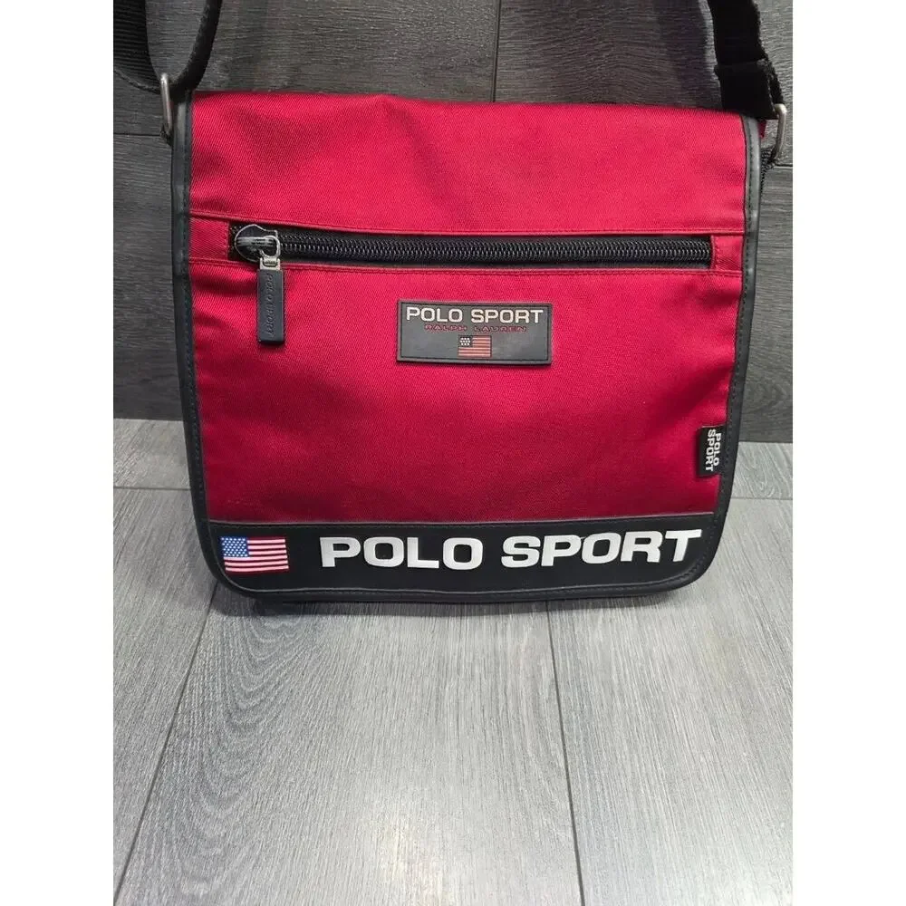 Polo Sport Ralph Lauren Red Black Messenger Bag Adjustable Strap Y2K B000785